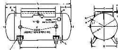 Made in USA - 60 Gallon, 200 Max psi Horizontal Tank - 2" Inlet, 48" Tank Length x 20" Tank Diam - Top Tool & Supply