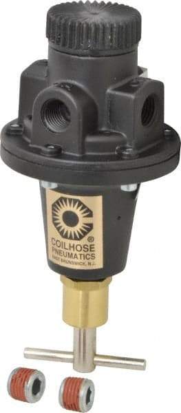 Coilhose Pneumatics - 1/4 NPT Port, 40 CFM, Cast Aluminum Tamper Proof Heavy-Duty T-Handle Regulator - 0 to 60 psi Range, 250 Max psi Supply Pressure, 1/4" Gauge Port Thread, 3" Wide x 5-1/2" High - Top Tool & Supply