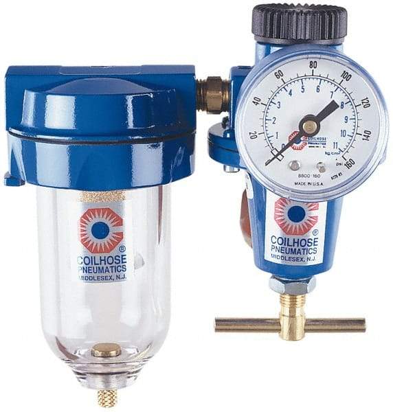 Coilhose Pneumatics - 1" NPT Port Heavy Duty 2 Piece Filter-Regulator FRL Unit - Metal Bowl, 125 Max psi, 9.875" High - Top Tool & Supply