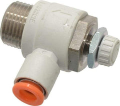 SMC PNEUMATICS - 1/4" Tube OD x 3/8" Male NPT Flow Control Elbow Valve - Meter Out - Top Tool & Supply