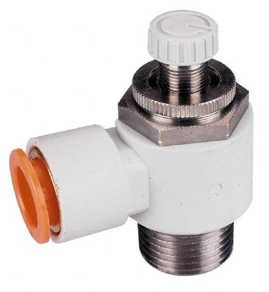 SMC PNEUMATICS - 3/16" Tube OD x 1/8" Male NPT Flow Control Offset Inline Valve - Meter Out - Top Tool & Supply