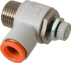 SMC PNEUMATICS - 1/2" Tube OD x 1/2" Male NPT Flow Control Elbow Valve - Meter Out - Top Tool & Supply