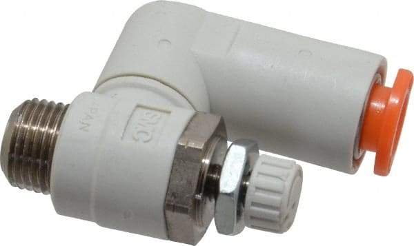 SMC PNEUMATICS - 1/4" Tube OD x 1/8" Male NPT Flow Control Offset Inline Valve - Meter Out - Top Tool & Supply