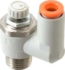 SMC PNEUMATICS - 1/4" Tube OD x 1/4" Male NPT Flow Control Offset Inline Valve - Meter Out - Top Tool & Supply