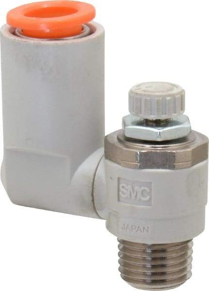 SMC PNEUMATICS - 3/8" Tube OD x 1/4" Male NPT Flow Control Offset Inline Valve - Meter Out - Top Tool & Supply