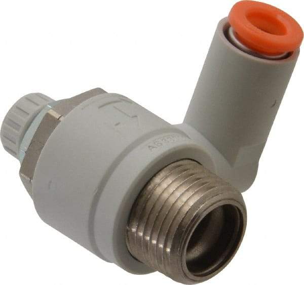 SMC PNEUMATICS - 1/4" Tube OD x 3/8" Male NPT Flow Control Offset Inline Valve - Meter Out - Top Tool & Supply