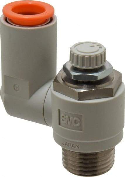 SMC PNEUMATICS - 1/2" Tube OD x 1/2" Male NPT Flow Control Offset Inline Valve - Meter Out - Top Tool & Supply