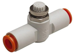 SMC PNEUMATICS - 3/16" Tube OD x 1/4 Body Flow & Speed Control Valve - Speed Control Inline Type with One Touch Fitting - Top Tool & Supply