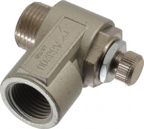 SMC PNEUMATICS - 3/8" Male NPT x 3/8" Female NPT Flow & Speed Control Valve - Elbow Type - Top Tool & Supply