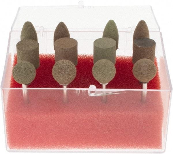 Grier Abrasives - 12 Piece Aluminum Oxide Rubber Rubber Mounted Abrasive Wheel Set - Includes Mounted Wheels with 1/8" Diam x 1-1/2" Long Shank - Top Tool & Supply