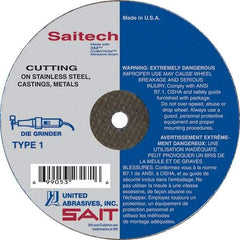 Sait - 3" Aluminum Oxide Cutoff Wheel - 0.035" Thick, 3/8" Arbor, 25,000 Max RPM, Use with Die Grinders - Top Tool & Supply