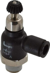 Legris - 1/4" Tube OD x 1/8 Male NPT Compact Meter Out Flow Control Valve - 14.5 to 145 psi, Nylon - Top Tool & Supply