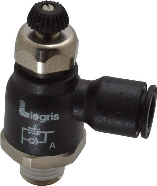 Legris - 3/8" Tube OD x 1/4 Male NPT Compact Meter Out Flow Control Valve - 14.5 to 145 psi, Nylon - Top Tool & Supply