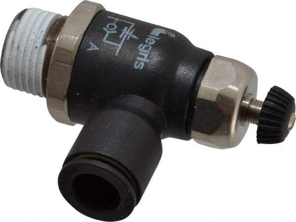 Legris - 3/8" Tube OD x 3/8 Male NPT Compact Meter Out Flow Control Valve - 14.5 to 145 psi, Nylon - Top Tool & Supply