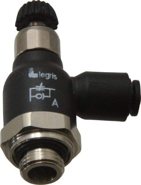 Legris - 4mm Tube OD x 1/8 Male BSPP Compact Meter Out Flow Control Valve - 14.5 to 145 psi, Nylon - Top Tool & Supply