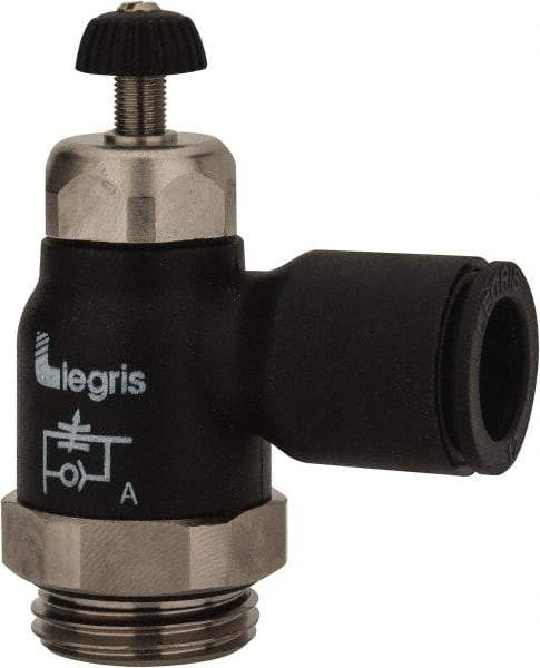 Legris - 12mm Tube OD x 1/2 Male BSPP Compact Meter Out Flow Control Valve - 14.5 to 145 psi, Nylon - Top Tool & Supply