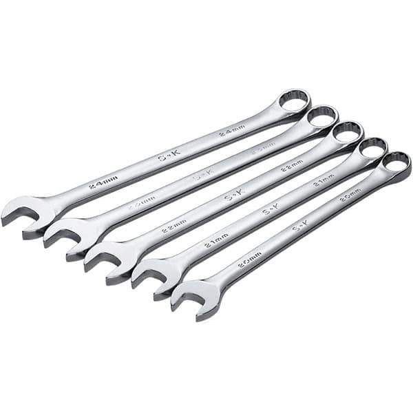 SK - 5 Piece, Combination Wrench Set - Metric System of Measurement, Chrome Finish - Top Tool & Supply