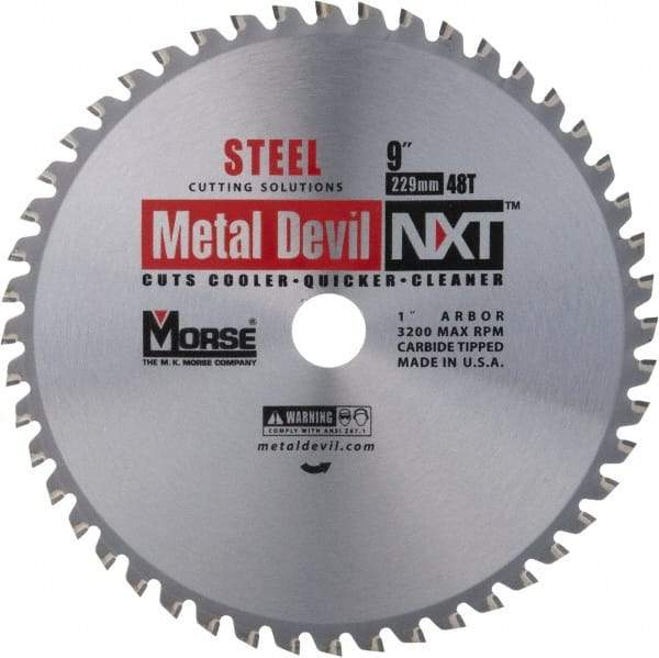 M.K. MORSE - 9" Diam, 1" Arbor Hole Diam, 48 Tooth Wet & Dry Cut Saw Blade - Steel, Standard Round Arbor - Top Tool & Supply