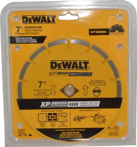 DeWALT - 7" Diam, 5/8" Arbor Hole Diam, Wet & Dry Cut Saw Blade - Diamond-Tipped, Standard Round Arbor - Top Tool & Supply