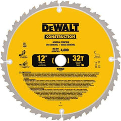 DeWALT - 12" Diam, 1" Arbor Hole Diam, 32 Tooth Wet & Dry Cut Saw Blade - Carbide-Tipped, General Purpose Action, Standard Round Arbor - Top Tool & Supply