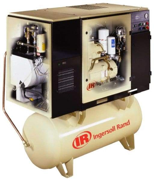 Ingersoll-Rand - 7.5 hp, 80 Gal Stationary Electric Rotary Screw Air Compressor - Three Phase, 150 Max psi, 25 CFM, 200 Volt - Top Tool & Supply