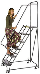 Ballymore - 73" 4 Step Ladder - Spring Loaded Rolling Safety Ladder, 450 Lb Capacity, 38" Platform Height, 30" Base Width x 35" Base Depth, Grip Strut - Top Tool & Supply