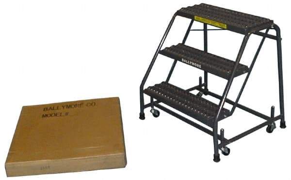 Ballymore - 28-1/2" 3 Step Ladder - Spring Loaded Rolling Safety Ladder, 450 Lb Capacity, 28-1/2" Platform Height, 20" Base Width x 25" Base Depth, Abrasive Mat Tread - Top Tool & Supply