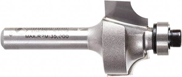 Amana Tool - 7/8" Cut Diam, 1/2" Length of Cut, 2 Flute Beading Edge Profile Router Bit - Carbide-Tipped, 1/4" Shank Diam, 2" OAL, Uncoated - Top Tool & Supply