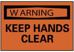 NMC - Accident Prevention Label, Header: WARNING - Legend: Warning - Keep Hands Clear, English, Black & Orange, 5" Long x 3" High, Sign Muscle Finish - Top Tool & Supply