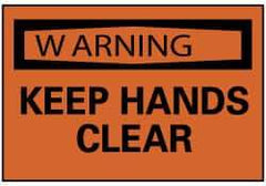 NMC - Accident Prevention Label, Header: WARNING - Legend: Warning - Keep Hands Clear, English, Black & Orange, 5" Long x 3" High, Sign Muscle Finish - Top Tool & Supply