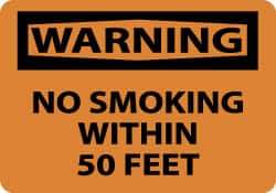 NMC - "Warning - No Smoking Within 50 Feet", 10" Long x 14" Wide, Aluminum Safety Sign - Rectangle, 0.04" Thick, Use for Accident Prevention - Top Tool & Supply