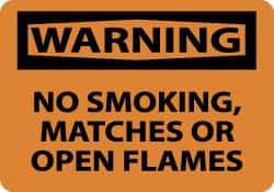 NMC - "Warning - No Smoking, Matches or Open Flames", 10" Long x 14" Wide, Aluminum Safety Sign - Rectangle, 0.04" Thick, Use for Accident Prevention - Top Tool & Supply