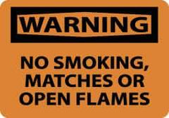 NMC - "Warning - No Smoking, Matches or Open Flames", 10" Long x 14" Wide, Pressure-Sensitive Vinyl Safety Sign - Rectangle, 0.004" Thick, Use for Accident Prevention - Top Tool & Supply