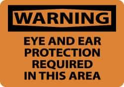 NMC - "Warning - Eye and Ear Protection Required in This Area", 10" Long x 14" Wide, Rigid Plastic Safety Sign - Rectangle, 0.05" Thick, Use for Accident Prevention - Top Tool & Supply