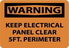 NMC - "Warning - Keep Electrical Panel Clear 5 Ft. Perimeter", 7" Long x 10" Wide, Pressure-Sensitive Vinyl Safety Sign - Rectangle, 0.004" Thick, Use for Accident Prevention - Top Tool & Supply