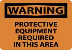 NMC - "Warning - Protective Equipment Required in This Area", 10" Long x 14" Wide, Aluminum Safety Sign - Rectangle, 0.04" Thick, Use for Accident Prevention - Top Tool & Supply