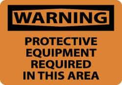 NMC - "Warning - Protective Equipment Required in This Area", 10" Long x 14" Wide, Rigid Plastic Safety Sign - Rectangle, 0.05" Thick, Use for Accident Prevention - Top Tool & Supply