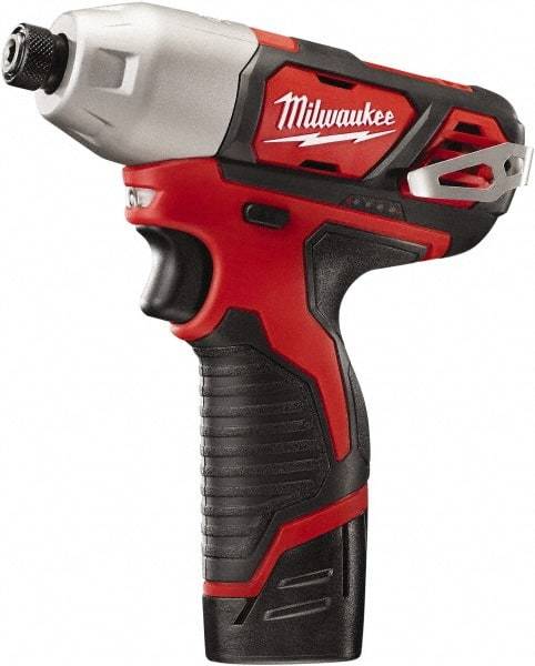 Milwaukee Tool - 12 Volt, 1/4" Drive, 1,000 In/Lb Torque, Cordless Impact Driver - Pistol Grip Handle, 2500 RPM, 2 Lithium-Ion Batteries Included - Top Tool & Supply