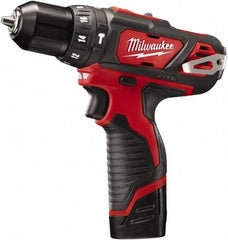 Milwaukee Tool - 12 Volt 3/8" Keyless Chuck Cordless Hammer Drill - 0 to 22,500 BPM, 0 to 400 & 0 to 1,500 RPM, Reversible - Top Tool & Supply