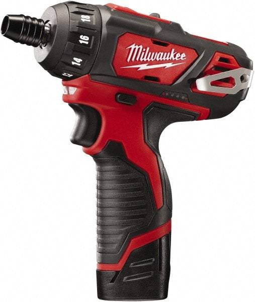 Milwaukee Tool - 12 Volts, Lithium-Ion Battery, Pistol Grip Cordless Screwdriver - 2 Speeds, 400 and 1,500 RPM, 275 Inch/Lbs. Torque - Top Tool & Supply