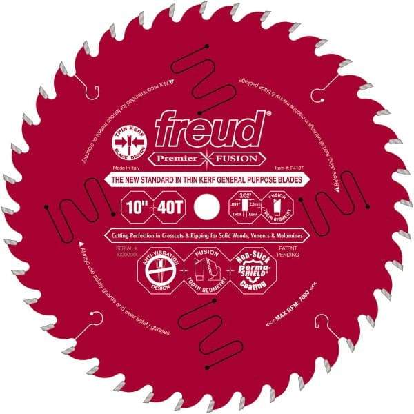 Freud - 10" Diam, 5/8" Arbor Hole Diam, 40 Tooth Wet & Dry Cut Saw Blade - Carbide-Tipped, Standard Round Arbor - Top Tool & Supply