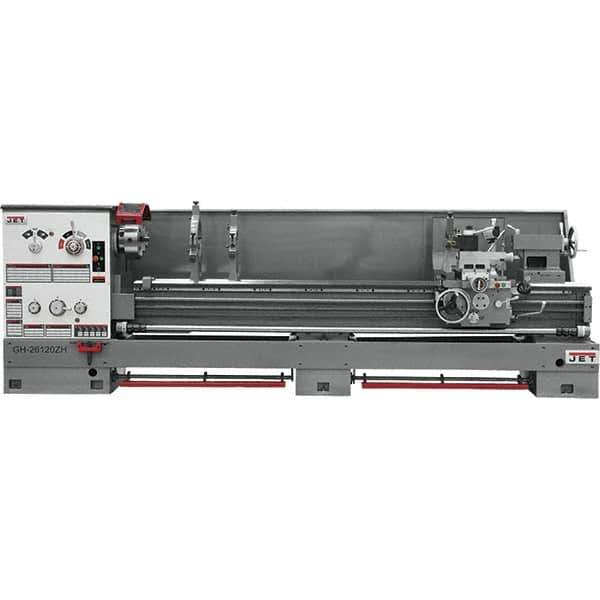 Jet - 26" Swing, 120" Between Centers, 230 Volt, Triple Phase Engine Lathe - 6MT Taper, 10 hp, 40 to 1,800 RPM, 4-1/8" Bore Diam, 46" Deep x 75" High x 182" Long - Top Tool & Supply