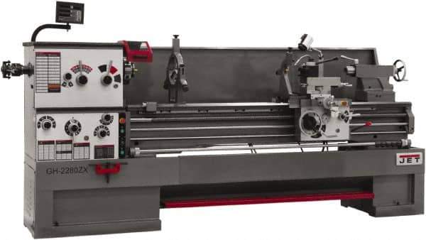 Jet - 26" Swing, 80" Between Centers, 230 Volt, Triple Phase Engine Lathe - 6MT Taper, 10 hp, 40 to 1,800 RPM, 4-1/8" Bore Diam, 43" Deep x 57" High x 136" Long - Top Tool & Supply