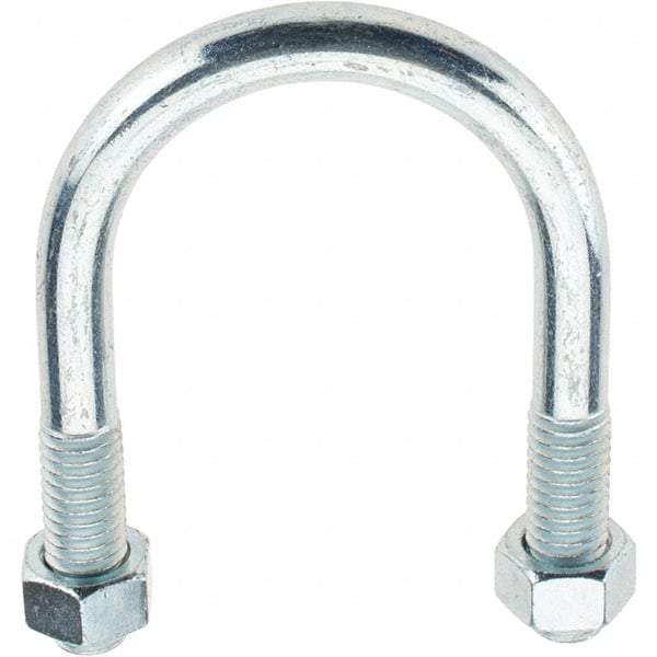 Value Collection - 3/8-16 UNC, 2-3/4" Long, Round U Bolt Clamp with No Mount Plate for 1-1/4" Pipe - 1-1/8" Thread Length, 1-3/4" Wide, Grade C-1010 Steel - Top Tool & Supply