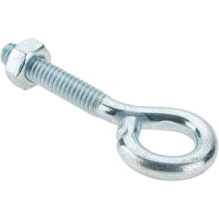 Value Collection - 1/4-20, Zinc-Plated Finish, Steel Wire Turned Eye Bolt - 1-1/4" Thread Length, 1/2" ID, 1-1/2" Shank Length - Top Tool & Supply