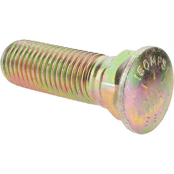 Value Collection - 7/8-9 UNC, 3" OAL, Alloy Steel Plow Bolt - Zinc Yellow Dichromate Finish, Grade 8 - Top Tool & Supply