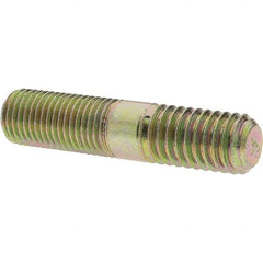 Value Collection - 7/16-20 Long Thread, 7/16-14 Short Thread, 2" OAL Unequal Double Threaded Stud - Alloy Steel, Zinc Yellow Dichromate Finish, 15/16" Long Thread Length, 3/4" Short Thread Length - Top Tool & Supply