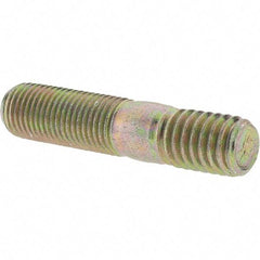 Value Collection - 3/8-24 Long Thread, 3/8-16 Short Thread, 1-3/4" OAL Unequal Double Threaded Stud - Alloy Steel, Zinc Yellow Dichromate Finish, 1" Long Thread Length, 9/16" Short Thread Length - Top Tool & Supply