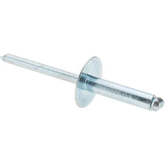 Value Collection - Size 610 Large Flange Dome Head Steel Open End Blind Rivet - Steel Mandrel, 0.501" to 5/8" Grip, 5/8" Head Diam, 0.192" to 0.196" Hole Diam, 0.825" Length Under Head, 3/16" Body Diam - Top Tool & Supply