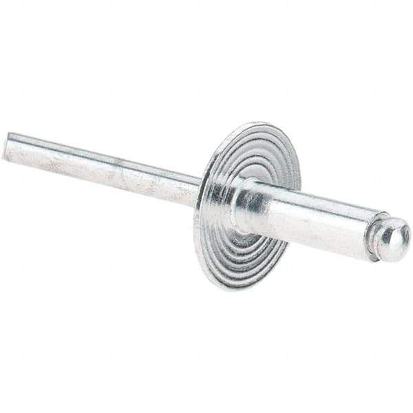 Value Collection - Size 66 Large Flange Dome Head Aluminum Open End Blind Rivet - Aluminum Mandrel, 0.251" to 3/8" Grip, 5/8" Head Diam, 0.192" to 0.196" Hole Diam, 0.575" Length Under Head, 3/16" Body Diam - Top Tool & Supply